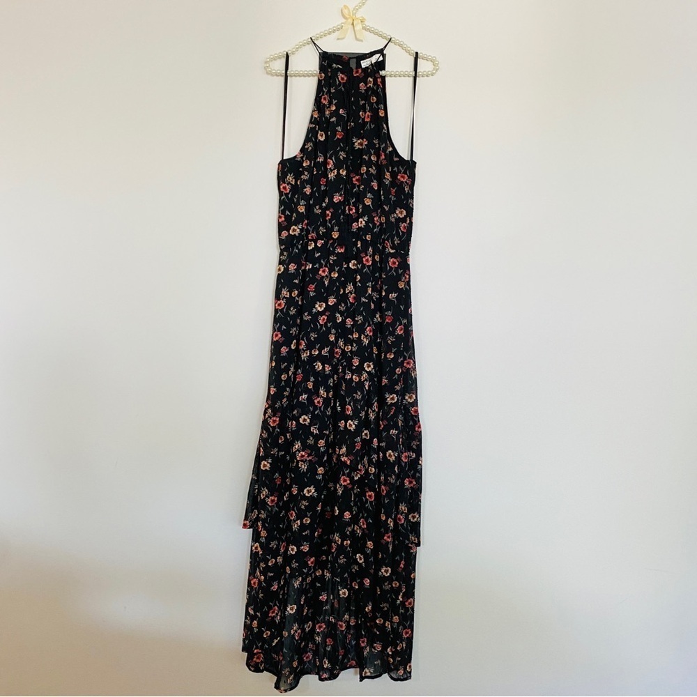 Melrose & Market Black Floral High-Low Swiss Dot Dress
